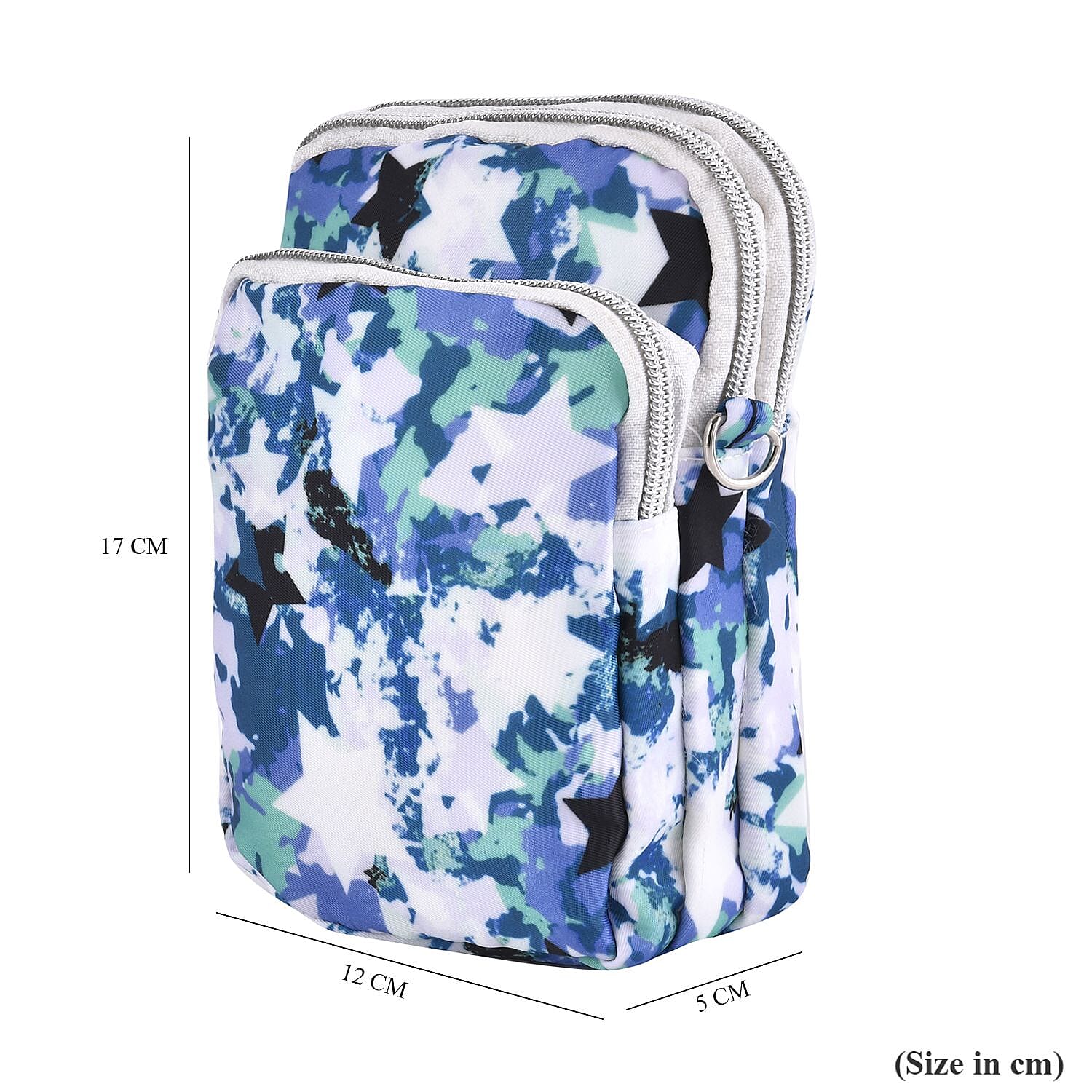 Oxford Flower Crossbody Bag With Zipped Pockets -Dark Blue & White