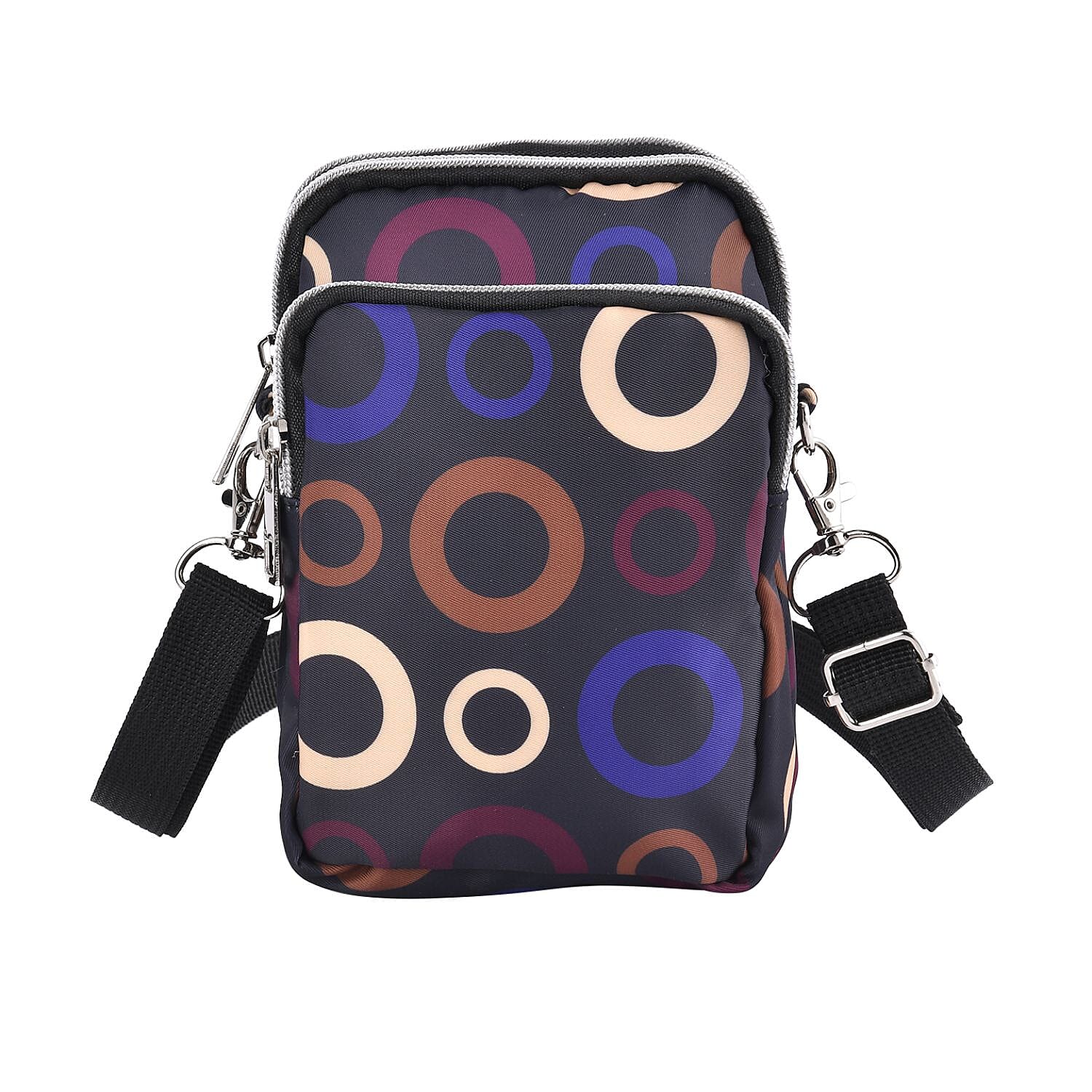 Oxford Circle Crossbody Bag With Zipped Pockets - Dark Blue