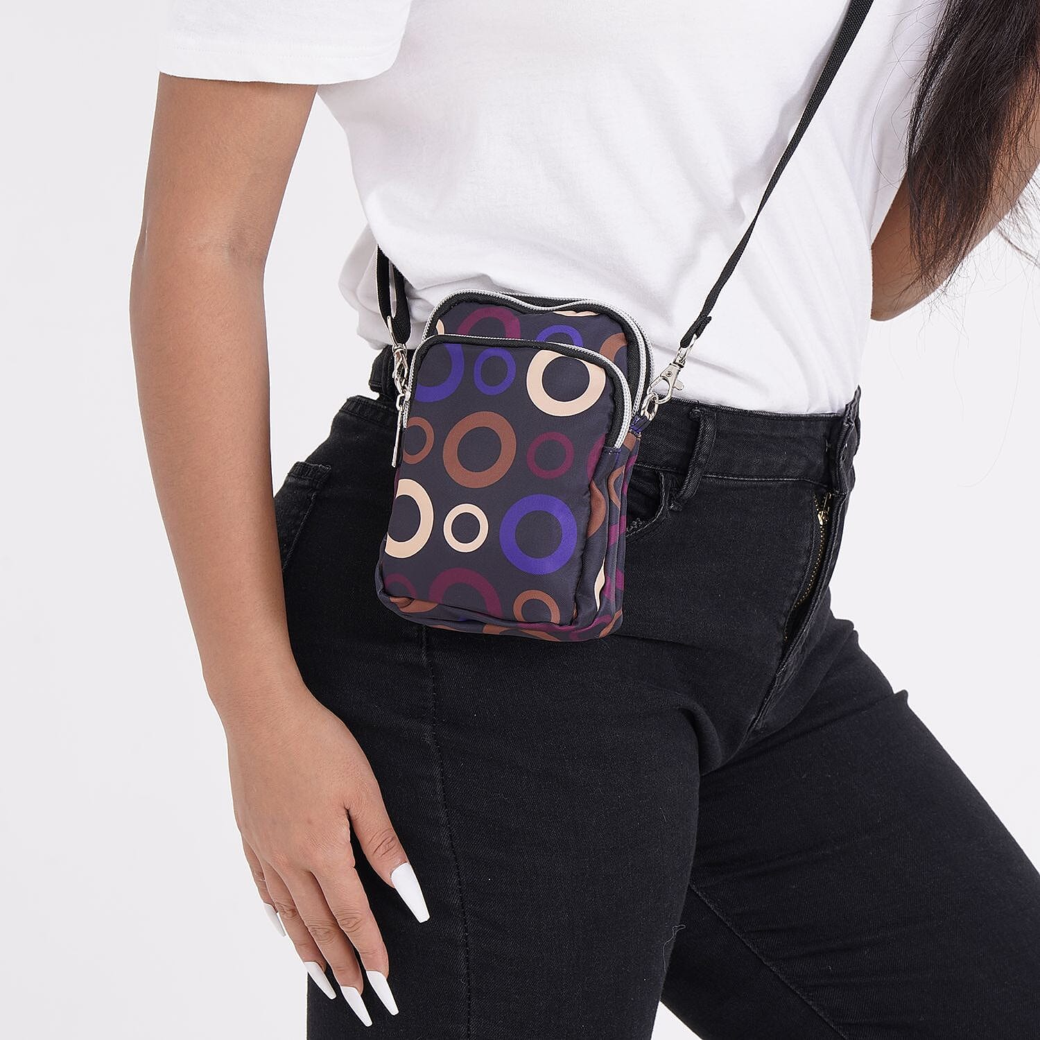 Oxford Circle Crossbody Bag With Zipped Pockets - Dark Blue