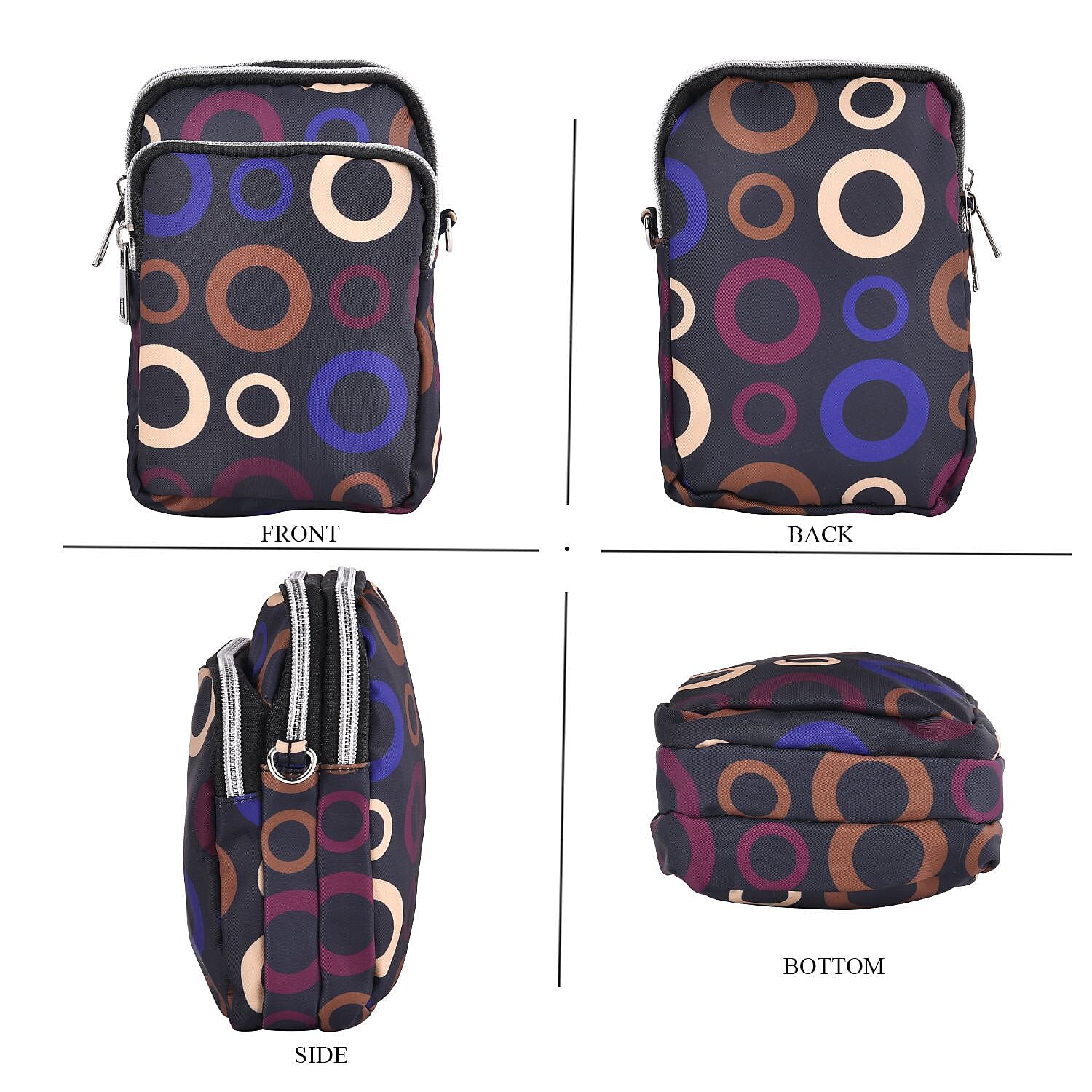 Oxford Circle Crossbody Bag With Zipped Pockets - Dark Blue