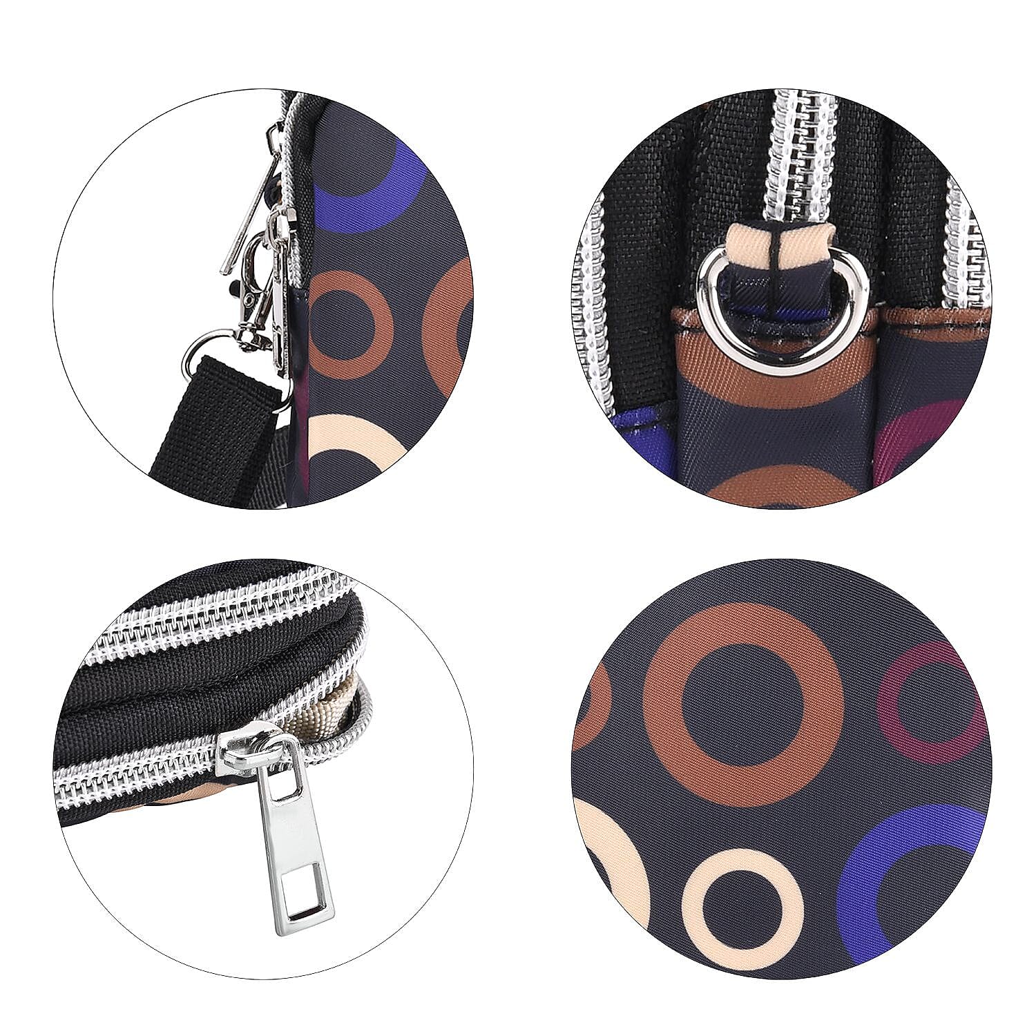 Oxford Circle Crossbody Bag With Zipped Pockets - Dark Blue