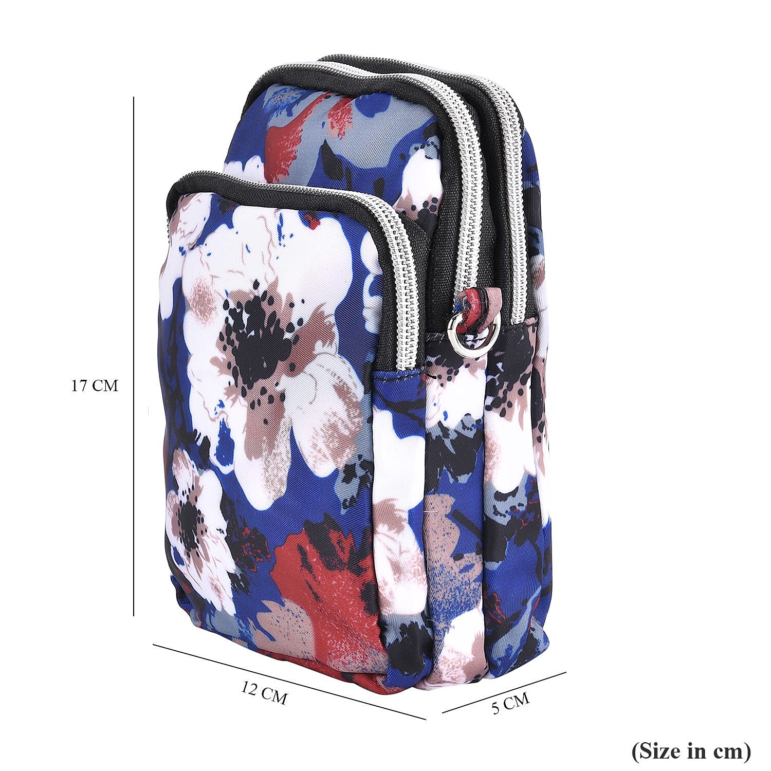 Oxford Flower Crossbody Bag With Zipped Pockets -Dark Blue & White