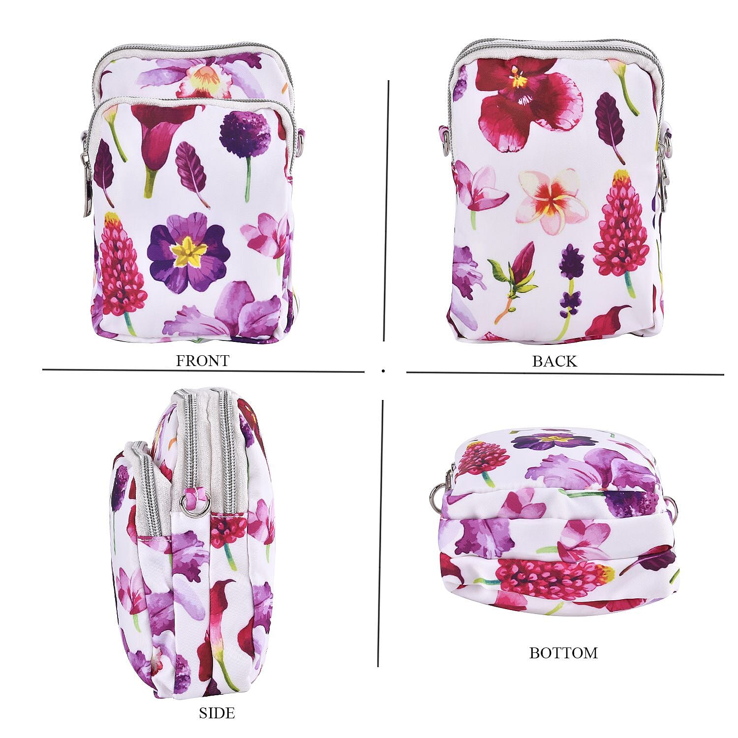 Oxford Flower Crossbody Bag With Zipped Pockets - White & Blue