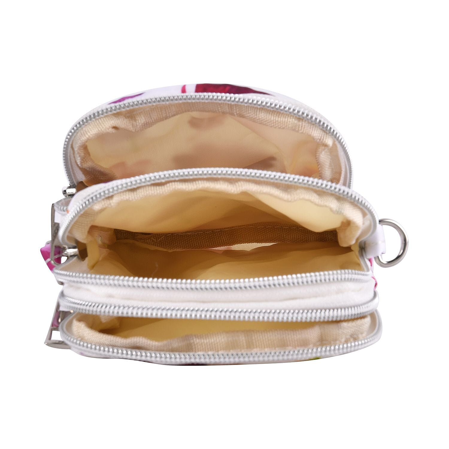 Oxford Flower Crossbody Bag With Zipped Pockets - White & Blue