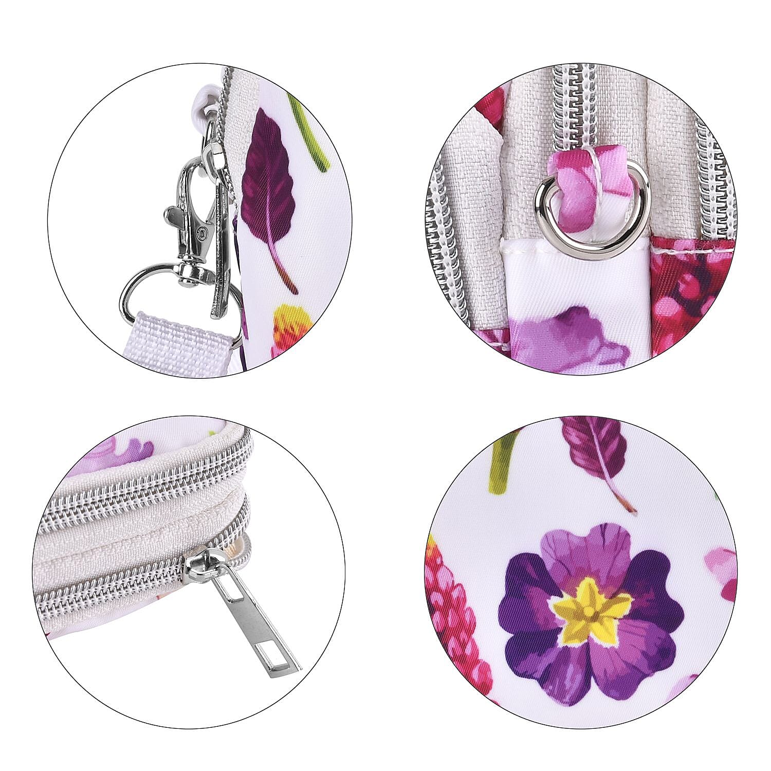 Oxford Flower Crossbody Bag With Zipped Pockets - White & Blue