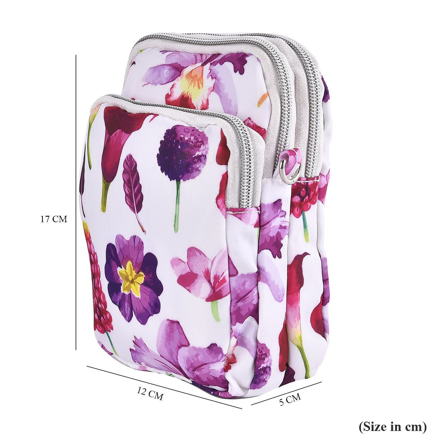 Oxford Flower Crossbody Bag With Zipped Pockets - White & Blue