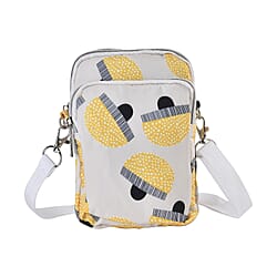 Oxford Flower Crossbody Bag With Zipped Pockets -Dark Blue & White