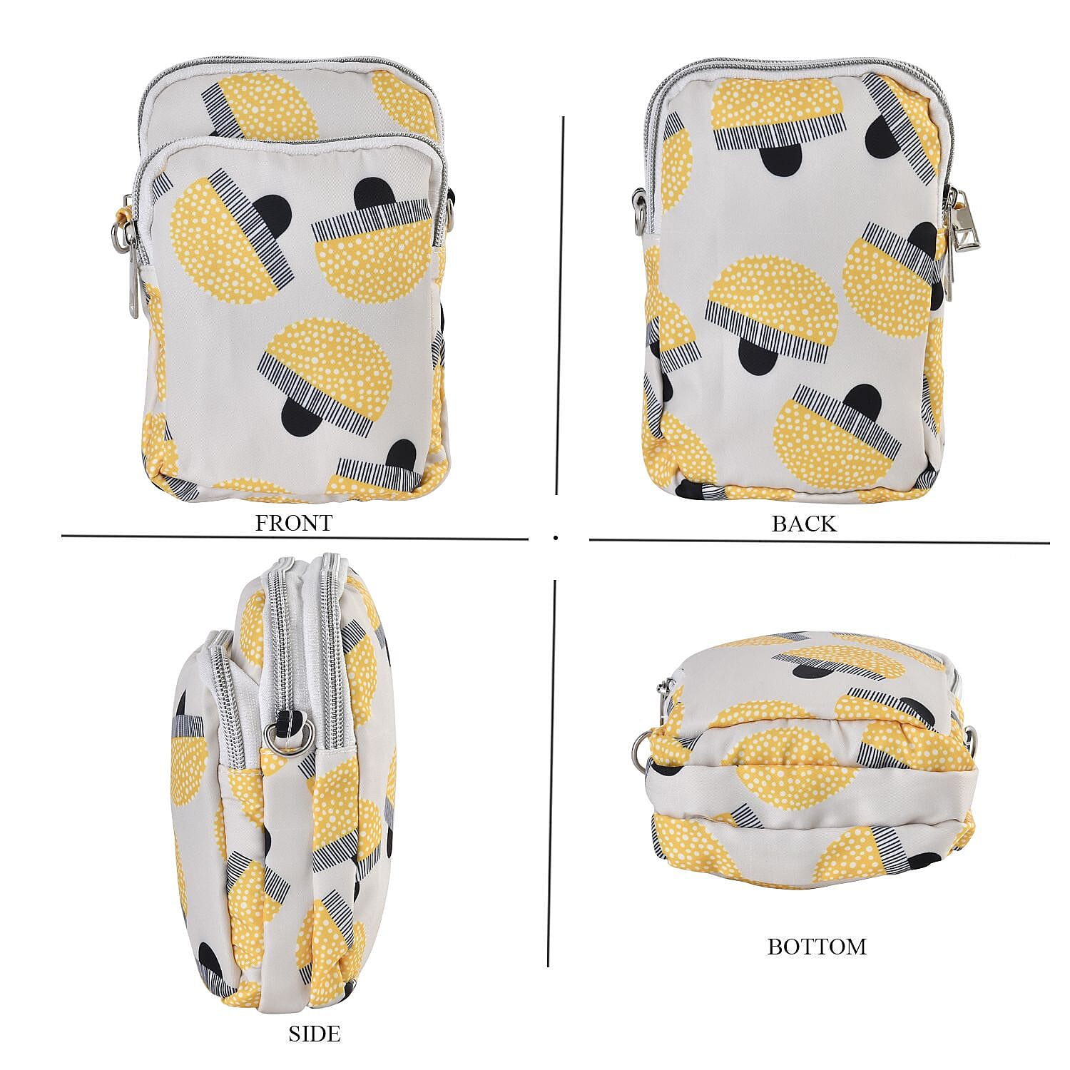 Oxford Mushroom Crossbody Bag With Zipped Pockets - White & Yellow