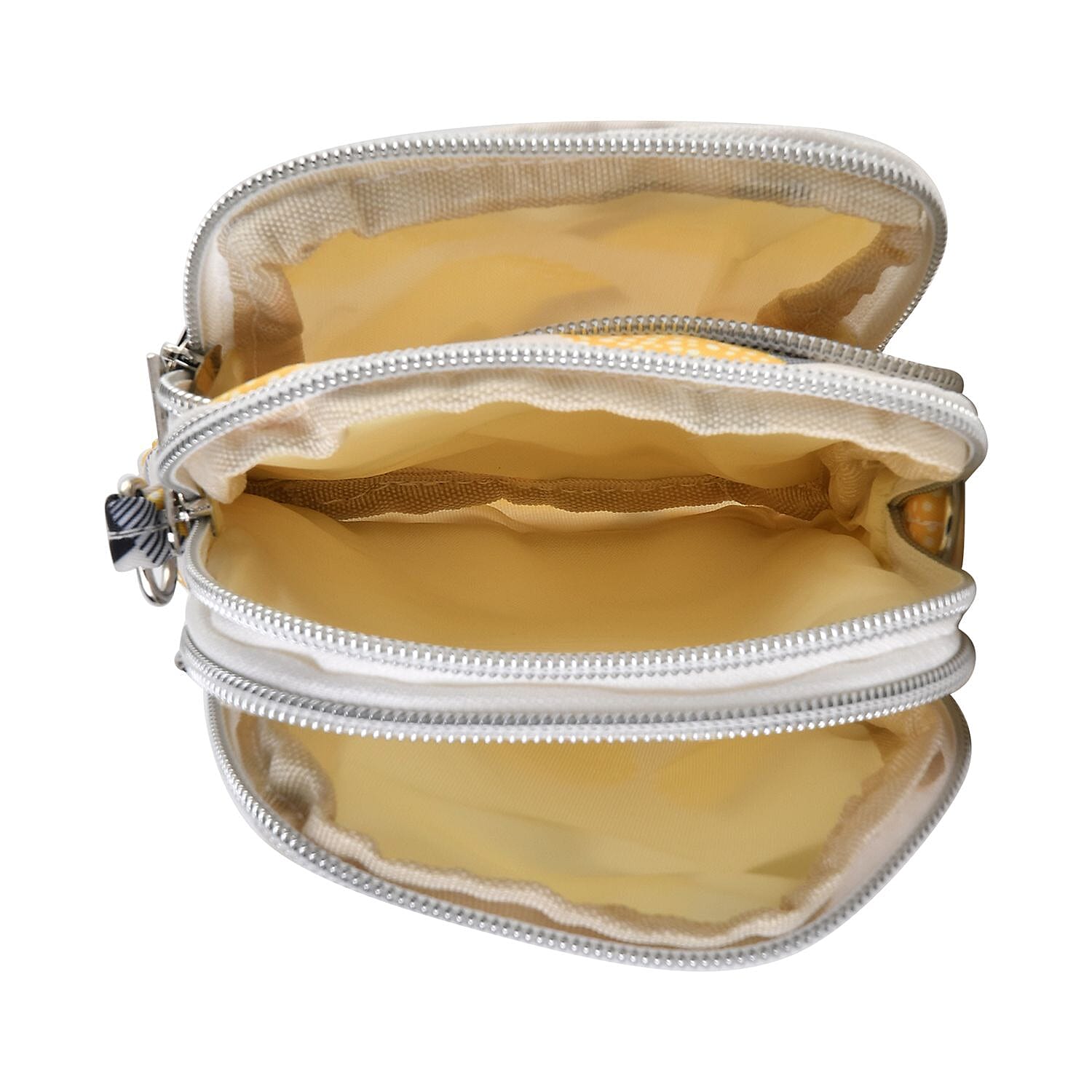 Oxford Mushroom Crossbody Bag With Zipped Pockets - White & Yellow