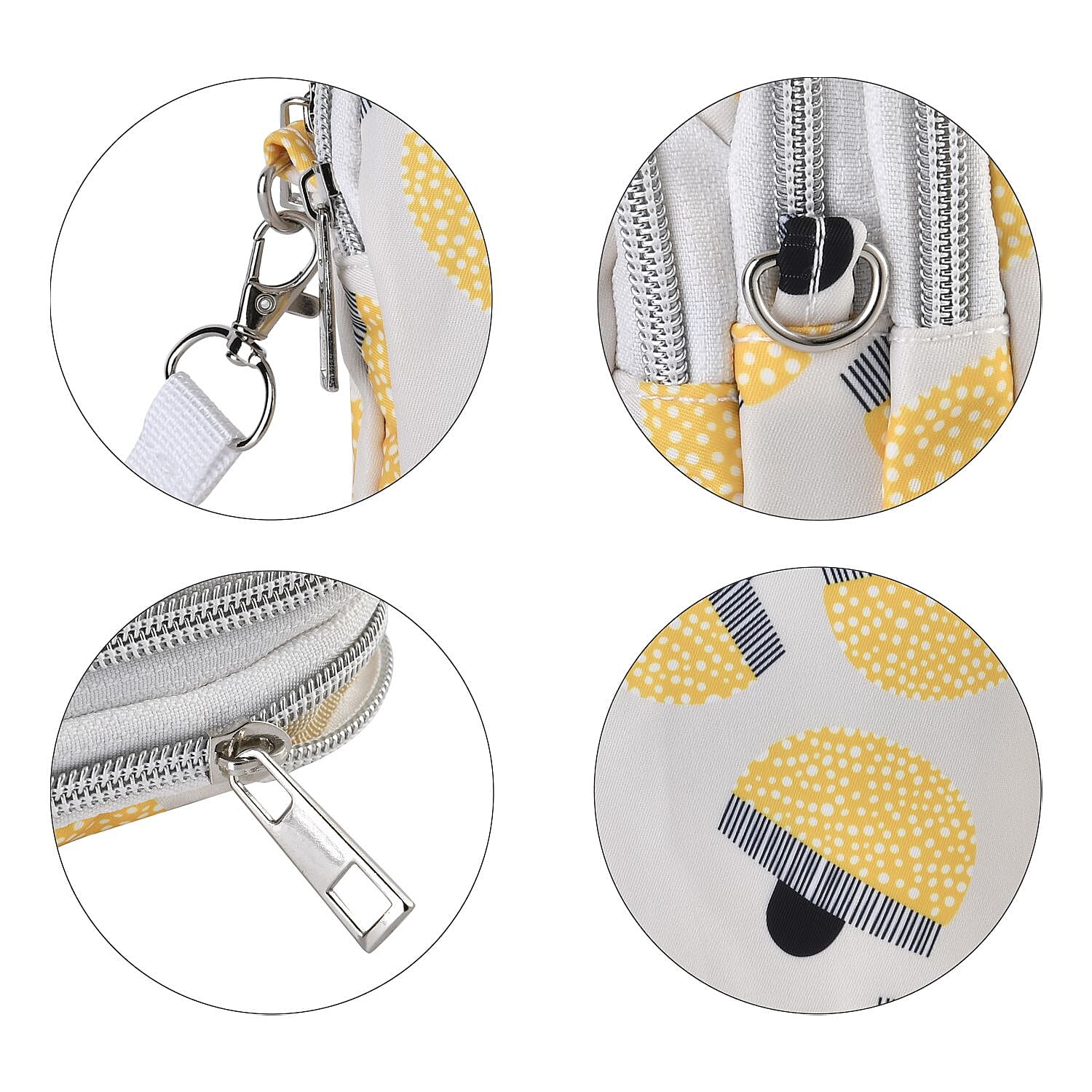 Oxford Mushroom Crossbody Bag With Zipped Pockets - White & Yellow
