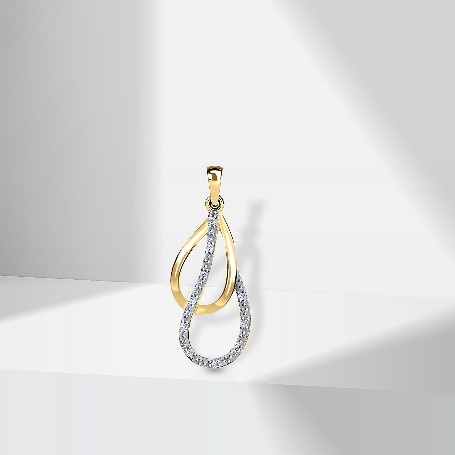 9K Yellow Gold Diamond Double-Teardrop Pendant 0.03 Ct
