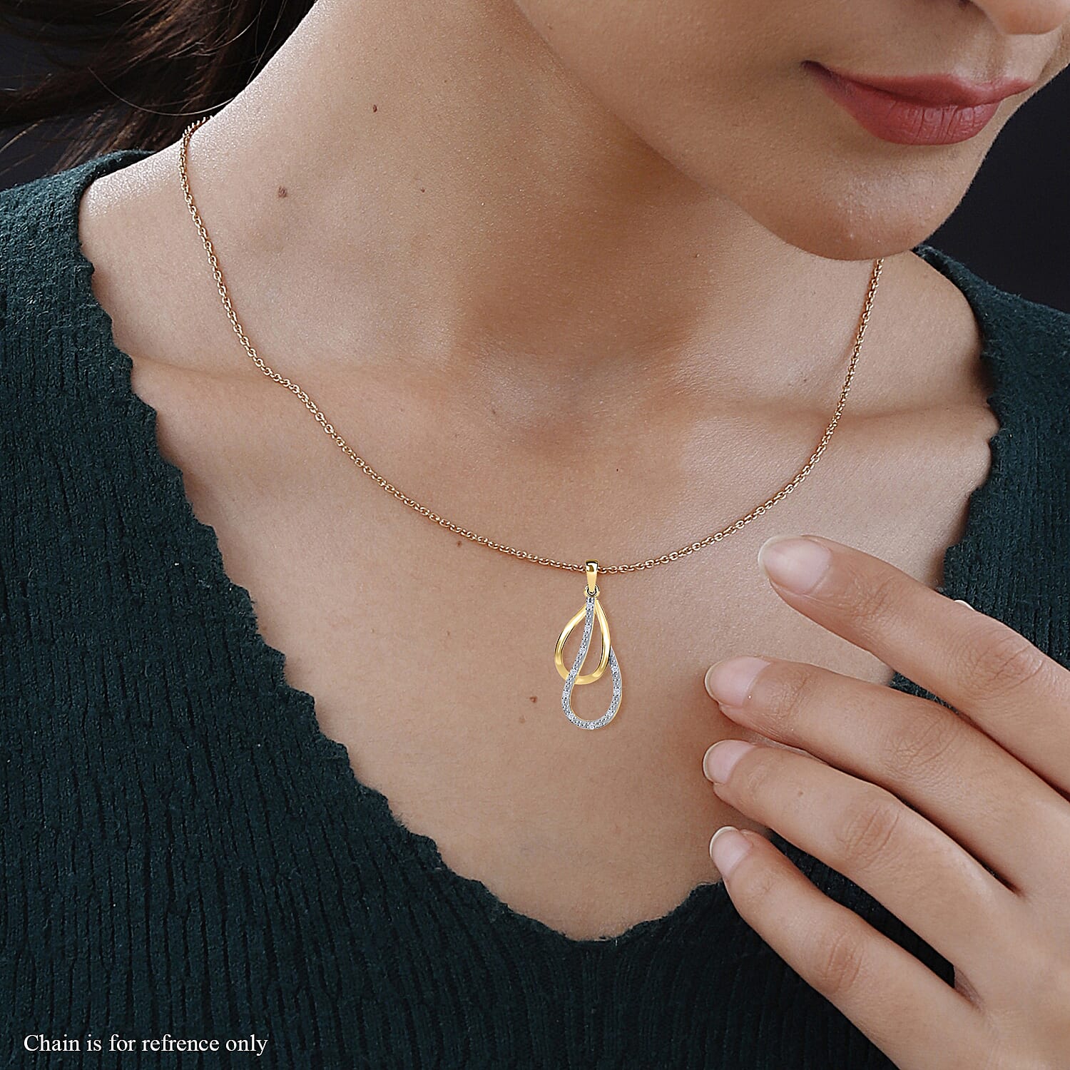 9K Yellow Gold Diamond Double-Teardrop Pendant 0.03 Ct
