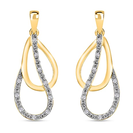 9K Yellow Gold Diamond Double-Teardrop Earrings 0.06 Ct