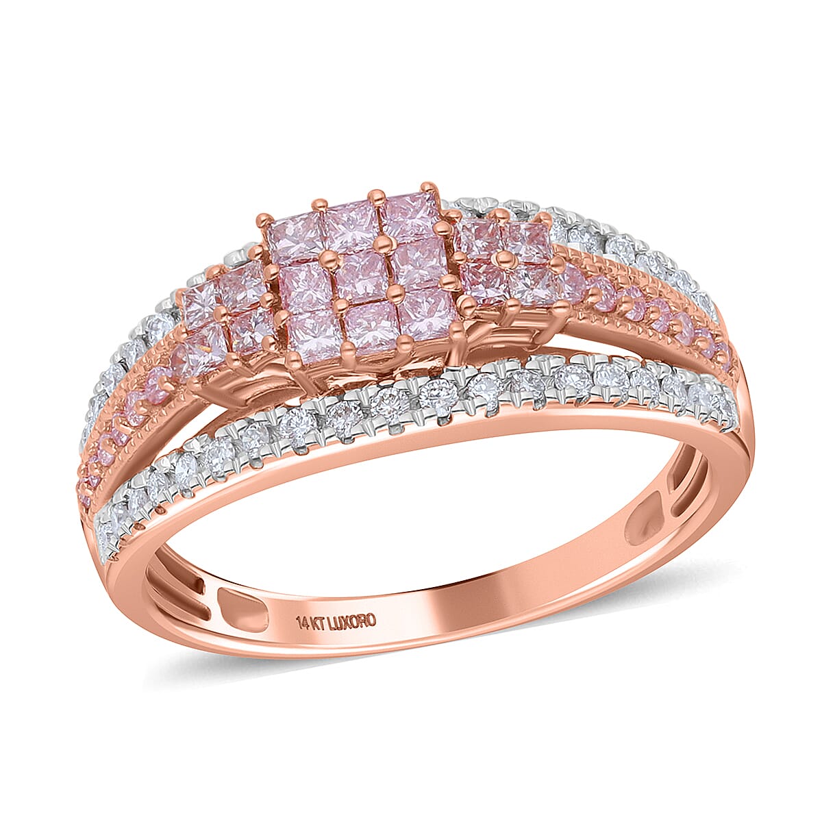 14K Rose Gold SGL Certified Natural Pink and White Diamond Ring 1.00 Ct
