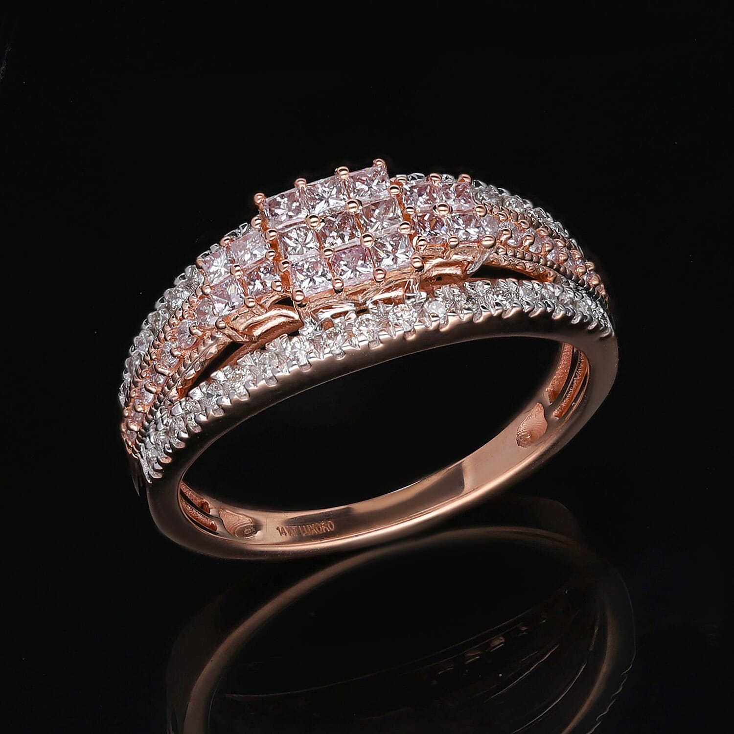 14K Rose Gold SGL Certified Natural Pink and White Diamond Ring 1.00 Ct