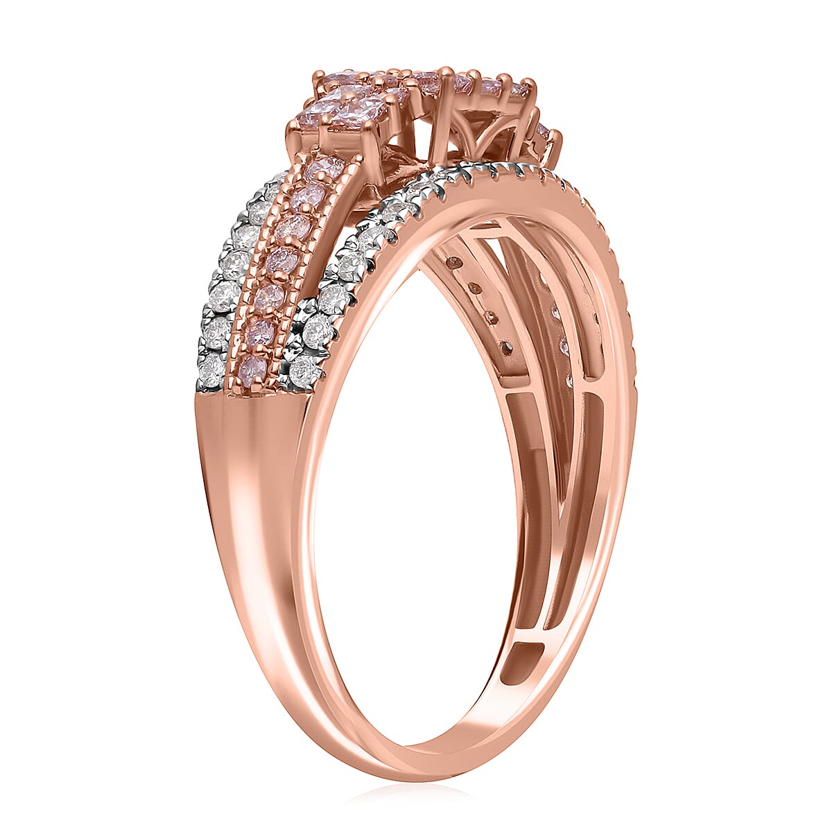 14K Rose Gold SGL Certified Natural Pink and White Diamond Ring 1.00 Ct