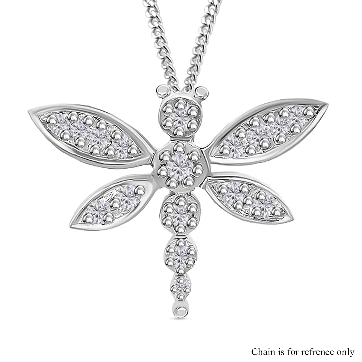 9K White Gold  Diamond Dragonfly Slider Pendant 0.10 Ct