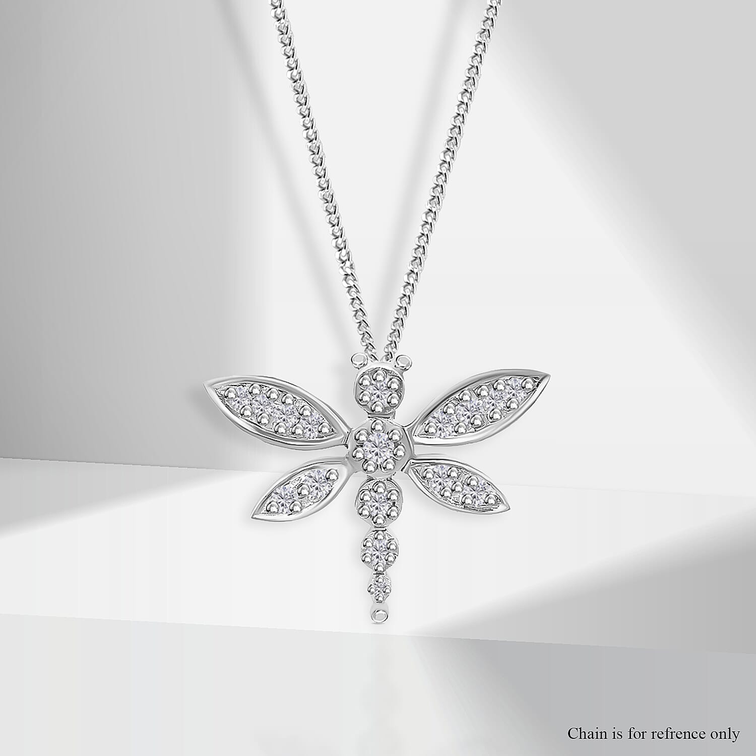 9K White Gold  Diamond Dragonfly Slider Pendant 0.10 Ct