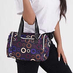 Oxford Flower Crossbody Bag With Zipped Pockets - White & Purple