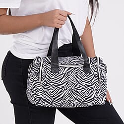 Oxford Flower Crossbody Bag With Zipped Pockets - White & Purple