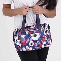 Oxford Flower Crossbody Bag With Zipped Pockets - White & Purple