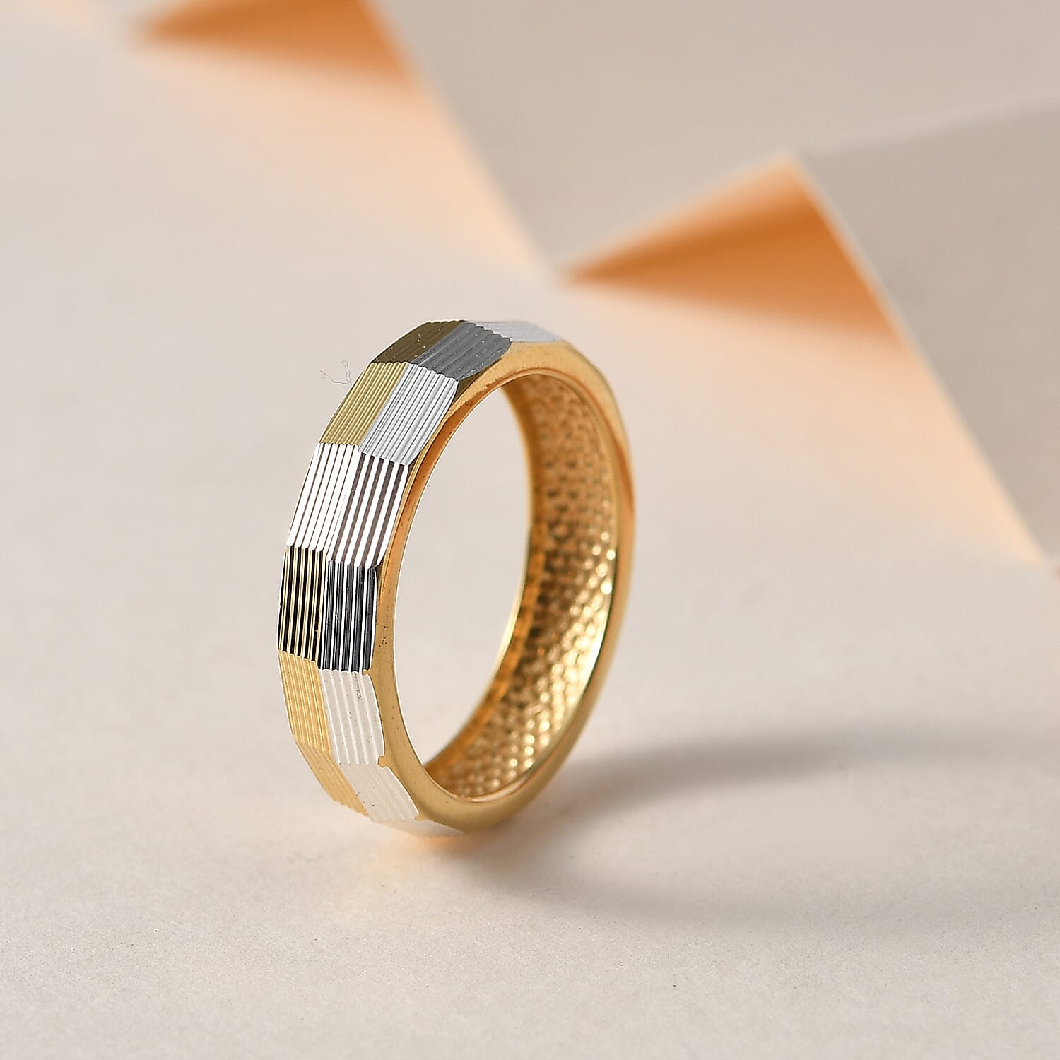 Dual Tone Band Ring in 18K Vermeil Yellow Gold Plated & Platinum Overlay Sterling Silver