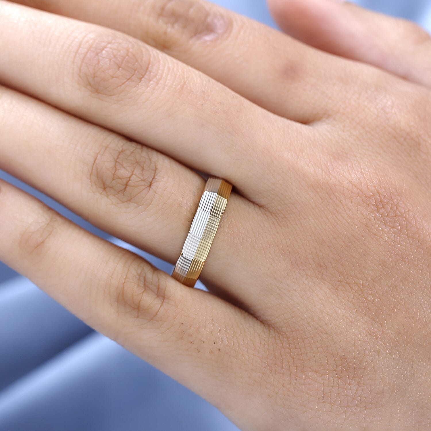 Dual Tone Band Ring in 18K Vermeil Yellow Gold Plated & Platinum Overlay Sterling Silver
