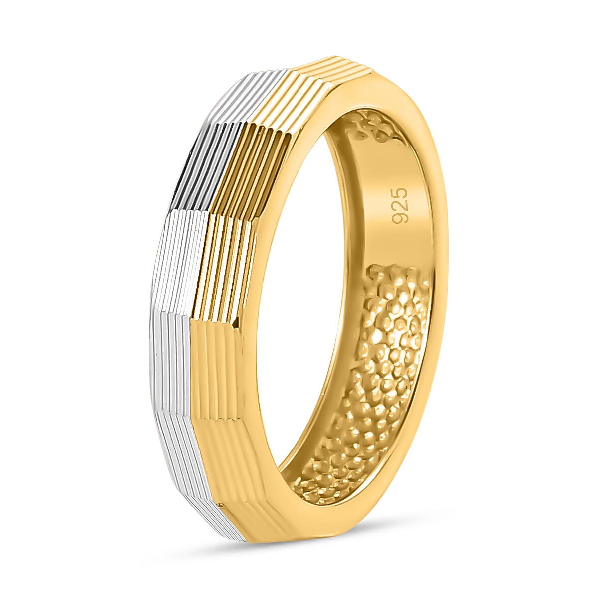 Dual Tone Band Ring in 18K Vermeil Yellow Gold Plated & Platinum Overlay Sterling Silver