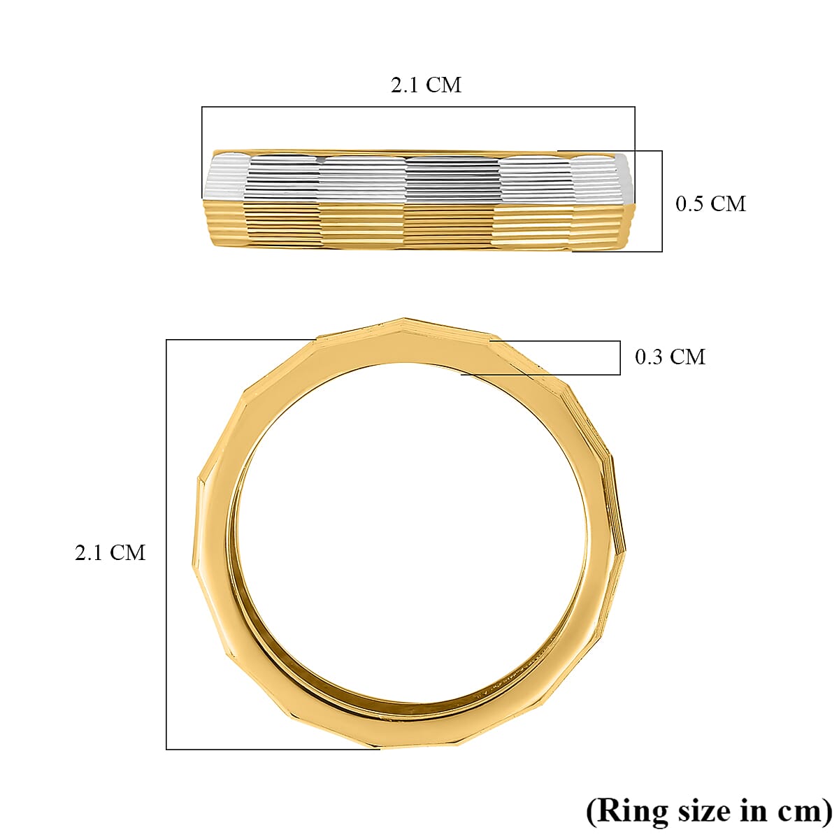 Dual Tone Band Ring in 18K Vermeil Yellow Gold Plated & Platinum Overlay Sterling Silver