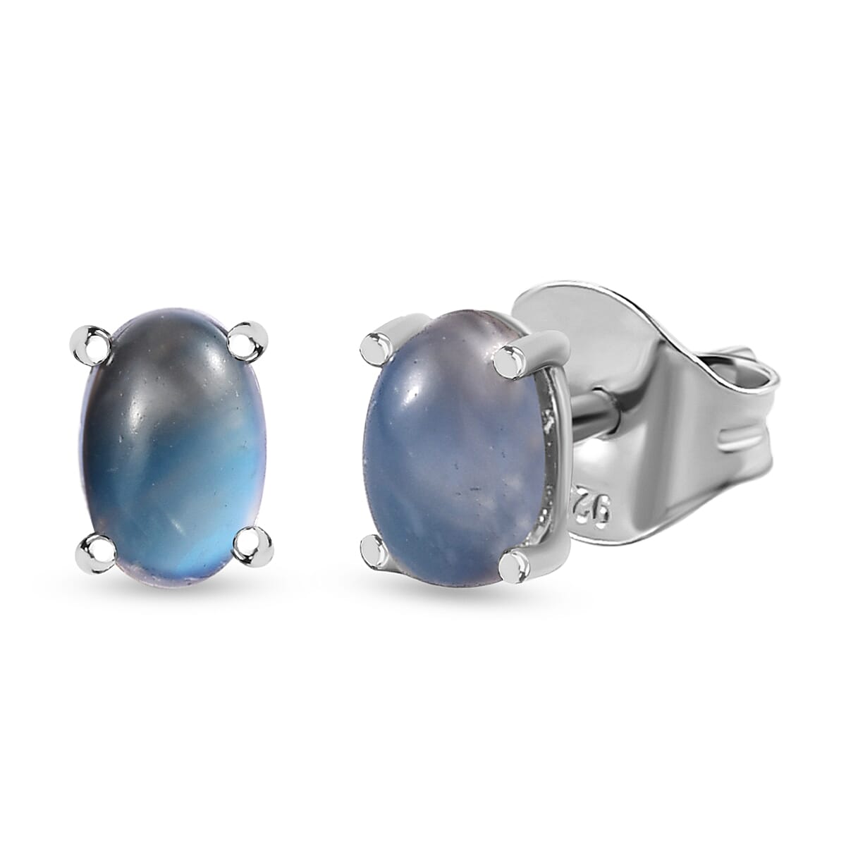 Aurora Moonstone Stud Earrings in Platinum Overlay Sterling Silver 1.00 Ct