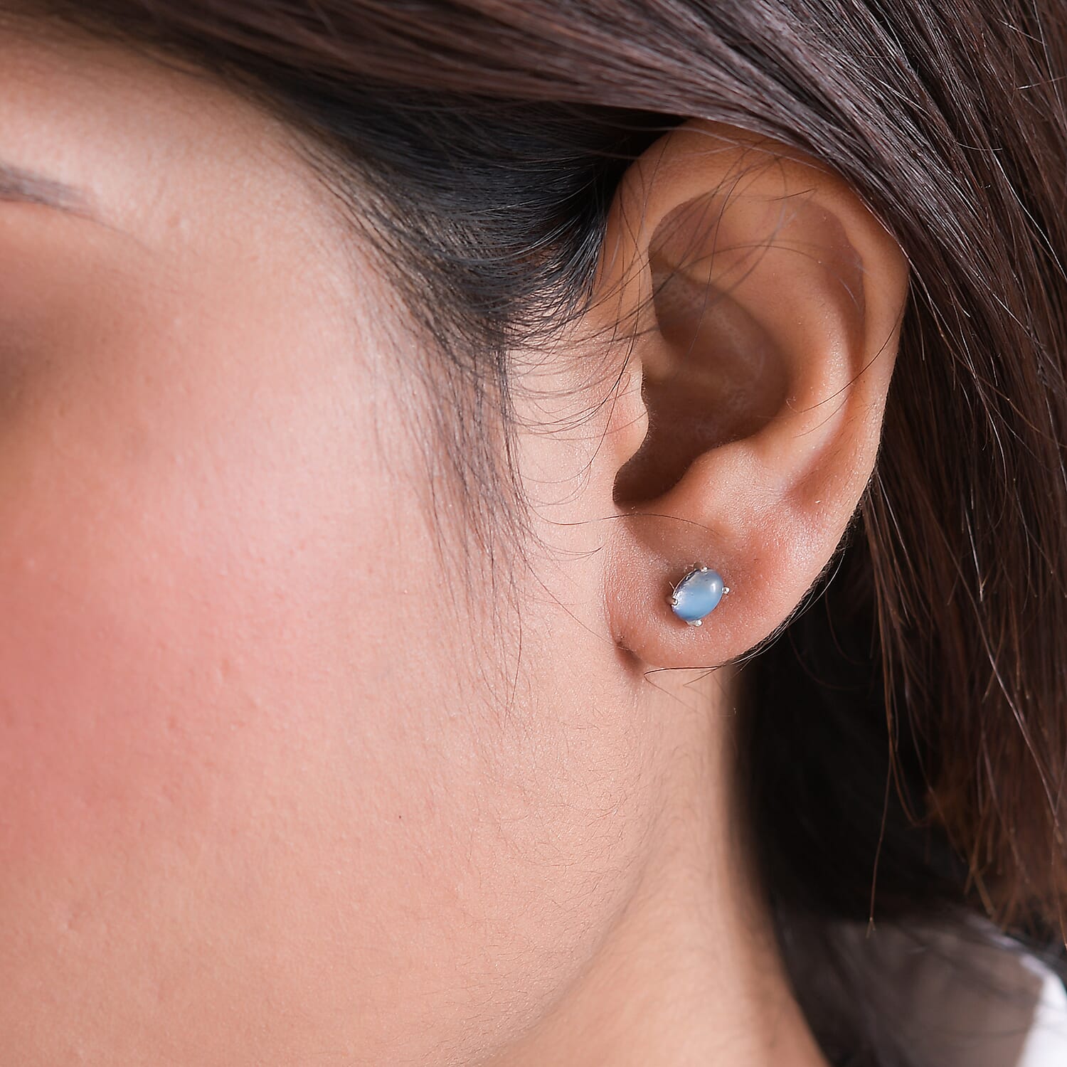 Aurora Moonstone Stud Earrings in Platinum Overlay Sterling Silver 1.00 Ct