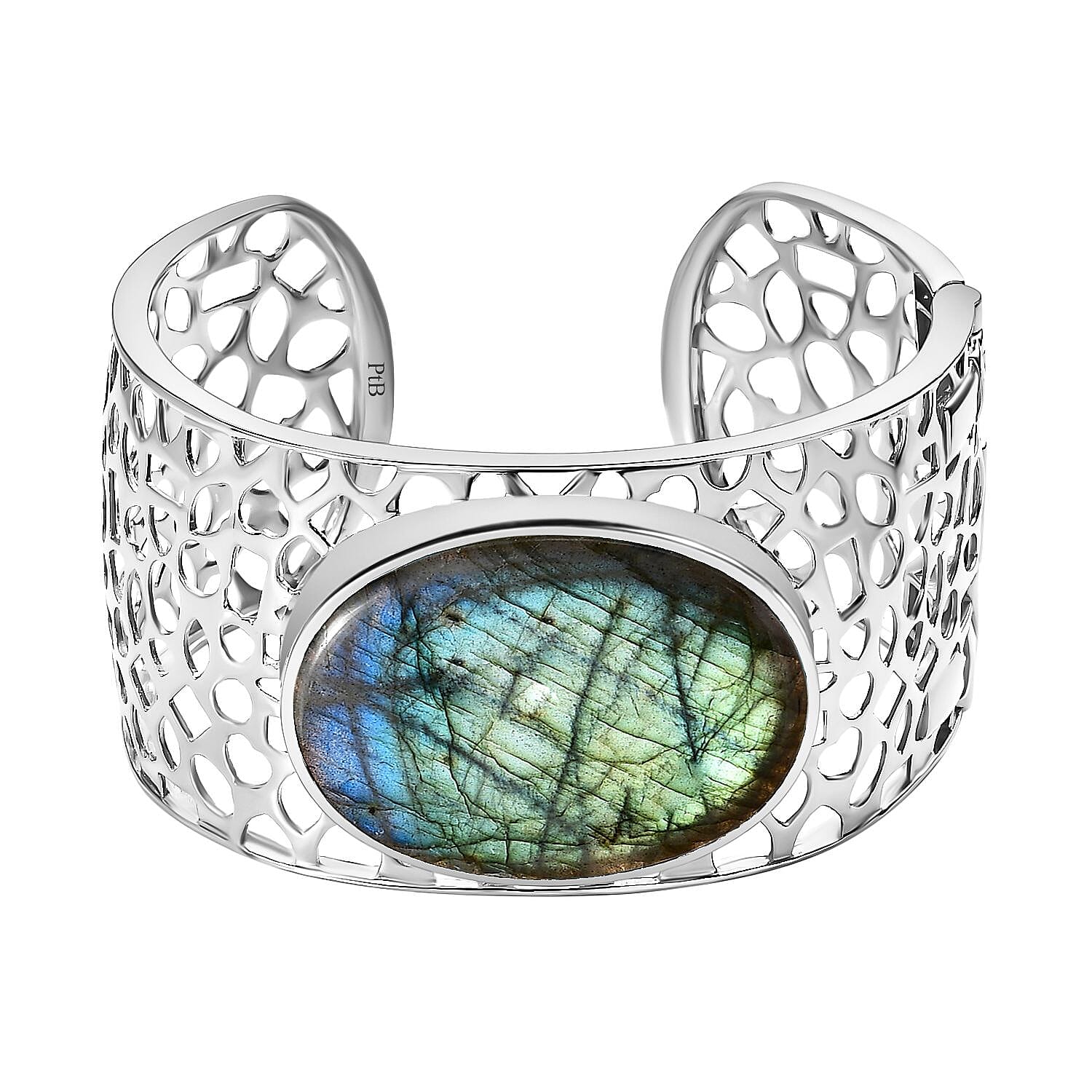 OneTime Closeout Deal- Premium Labradorite Heavy Weight Cuff Bangle (Size 7.5) 73.23 Ct