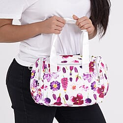 Oxford Flower Crossbody Bag With Zipped Pockets - White & Purple