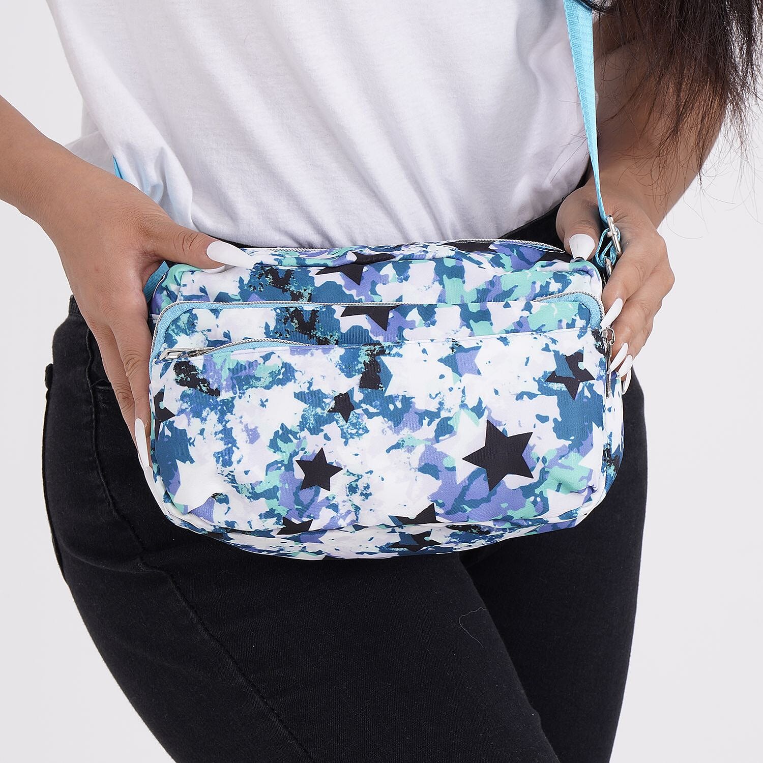 Oxford Star Crossbody Bag (Size 24x13x15 cm) - Green & Black