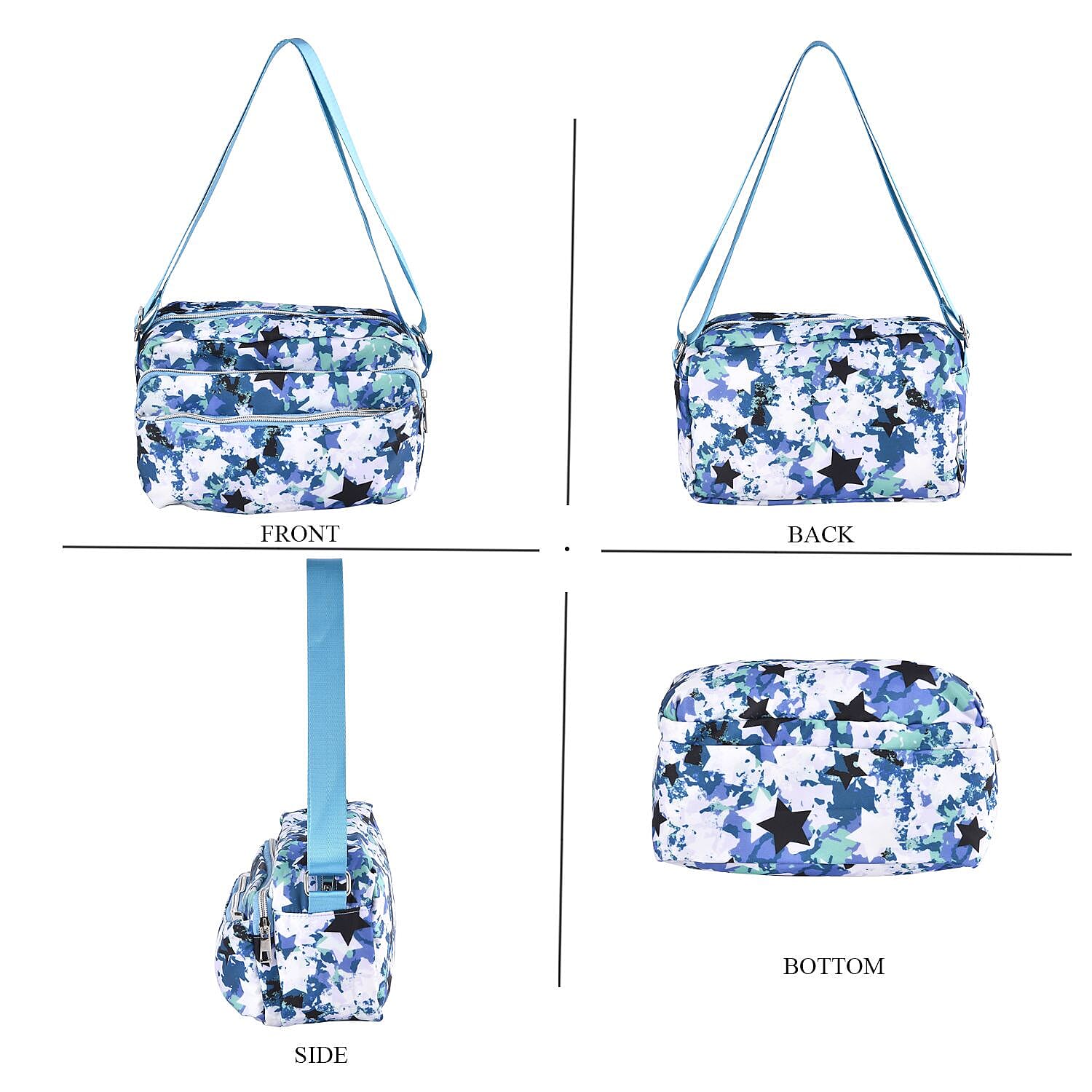 Oxford Star Crossbody Bag (Size 24x13x15 cm) - Green & Black