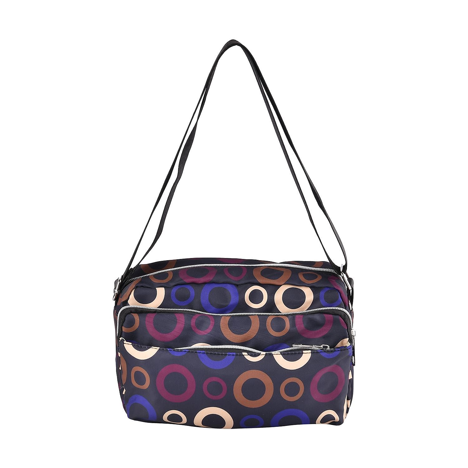 Circle Pattern Crossbody Bag with 4 Exterior Zipped Pockets (Size 29x13x15 cm) - Dark Blue & Multi