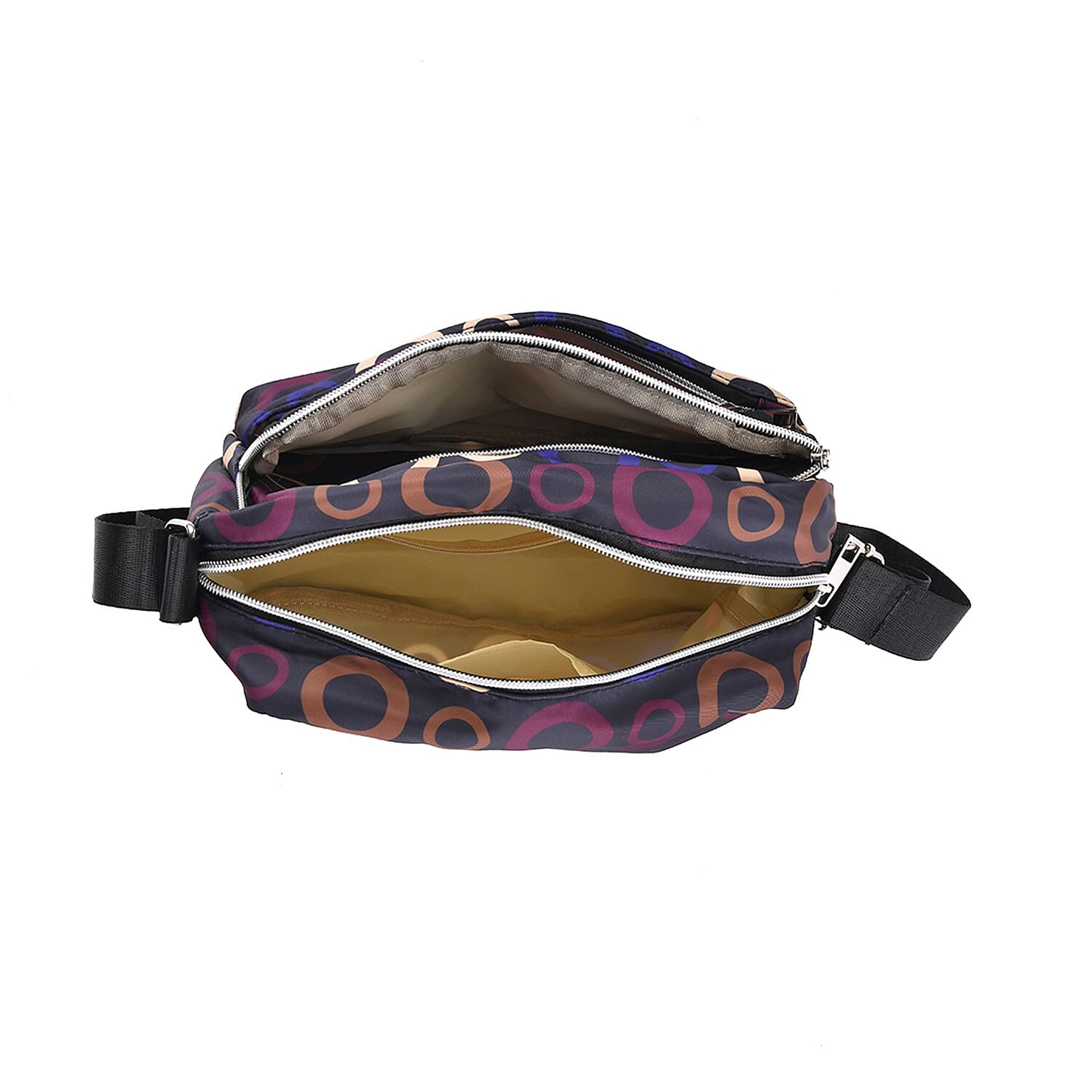 Circle Pattern Crossbody Bag with 4 Exterior Zipped Pockets (Size 29x13x15 cm) - Dark Blue & Multi