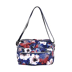 Leaves Pattern Crossbody Bag with 4 Exterior Zipped Pockets (Size 24x13x15 cm) - Multi