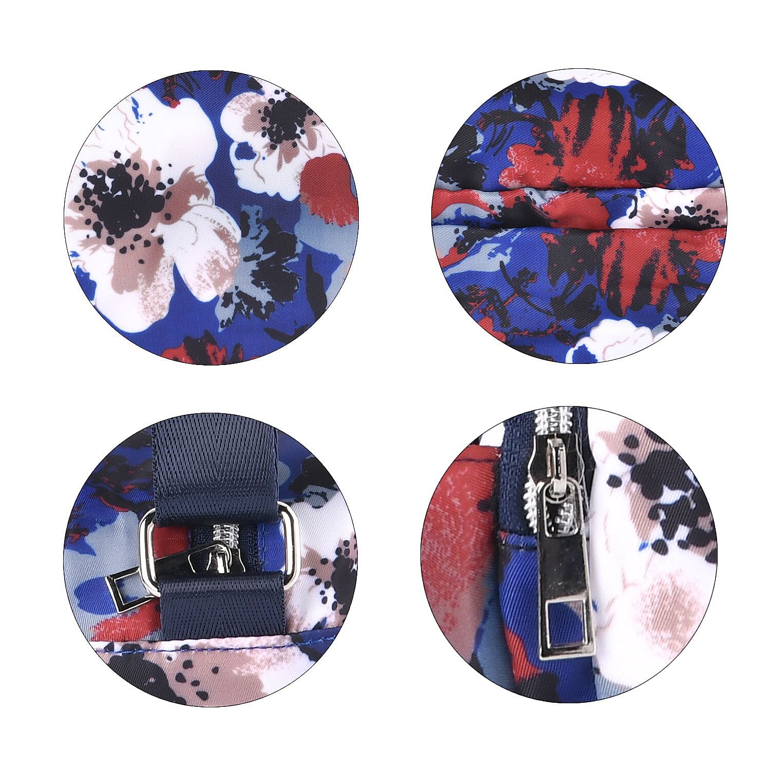 Floral Pattern Crossbody Bag with 4 Exterior Zipped Pockets (Size 24x13x15 cm) - Dark Blue & Multi