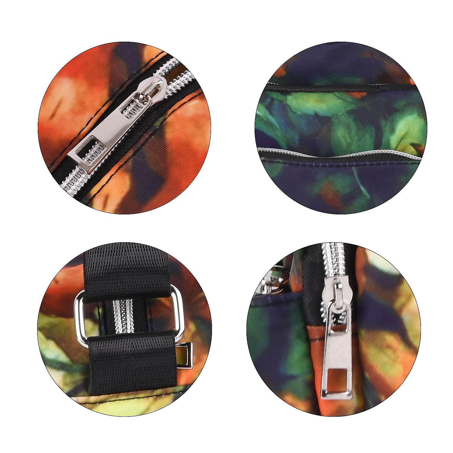 Leaves Pattern Crossbody Bag with 4 Exterior Zipped Pockets (Size 24x13x15 cm) - Multi