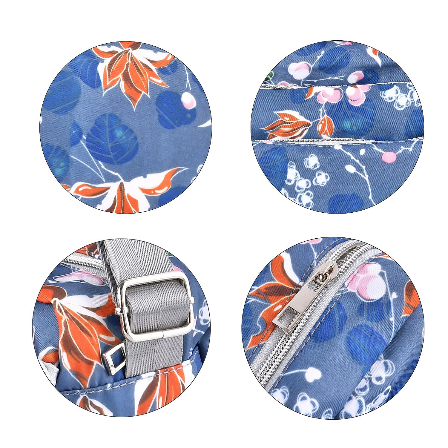 Floral Pattern Crossbody Bag with 4 Exterior Zipped Pockets (Size 24x13x15 cm) - Green & Multi