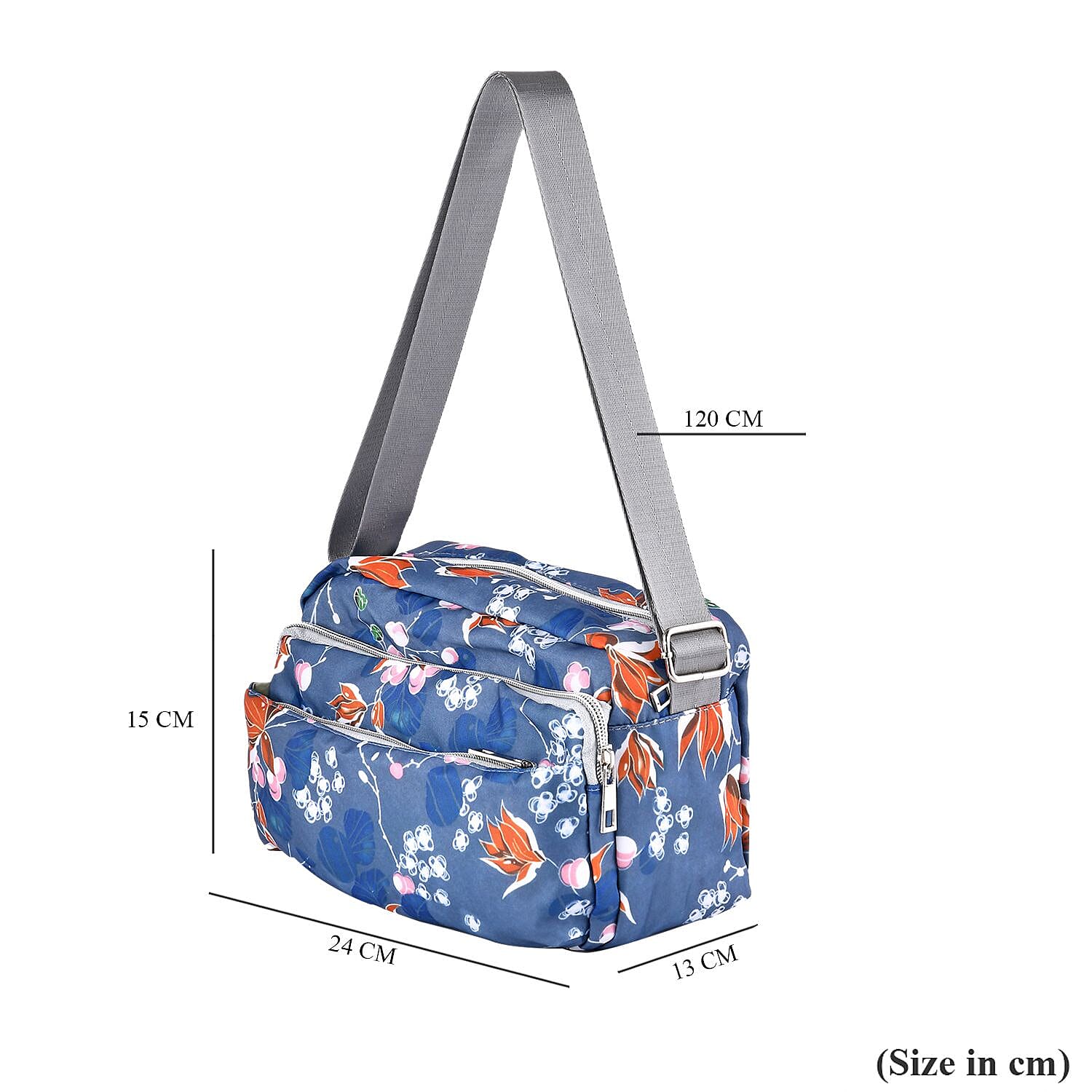 Floral Pattern Crossbody Bag with 4 Exterior Zipped Pockets (Size 24x13x15 cm) - Green & Multi