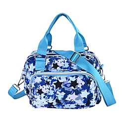 Oxford Leaf Pattern Crossbody Bag With Exterior 3 Zipped Pockets - Black & Multi