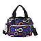 Oxford Leaf Pattern Crossbody Bag With Exterior 3 Zipped Pockets - Black & Multi