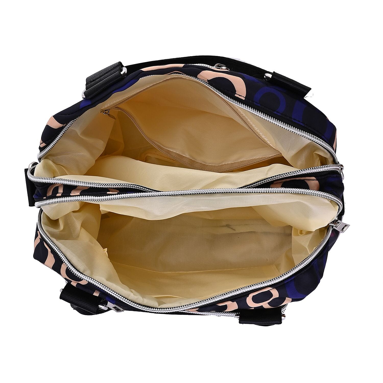 Circle Pattern Crossbody Bag with Exterior 3 Zipped Pockets - Black & Multi