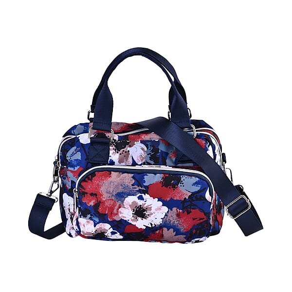 Floral Pattern Crossbody Bag With Exterior 3 Zipped Pockets Dark Blue 7519148 TJC