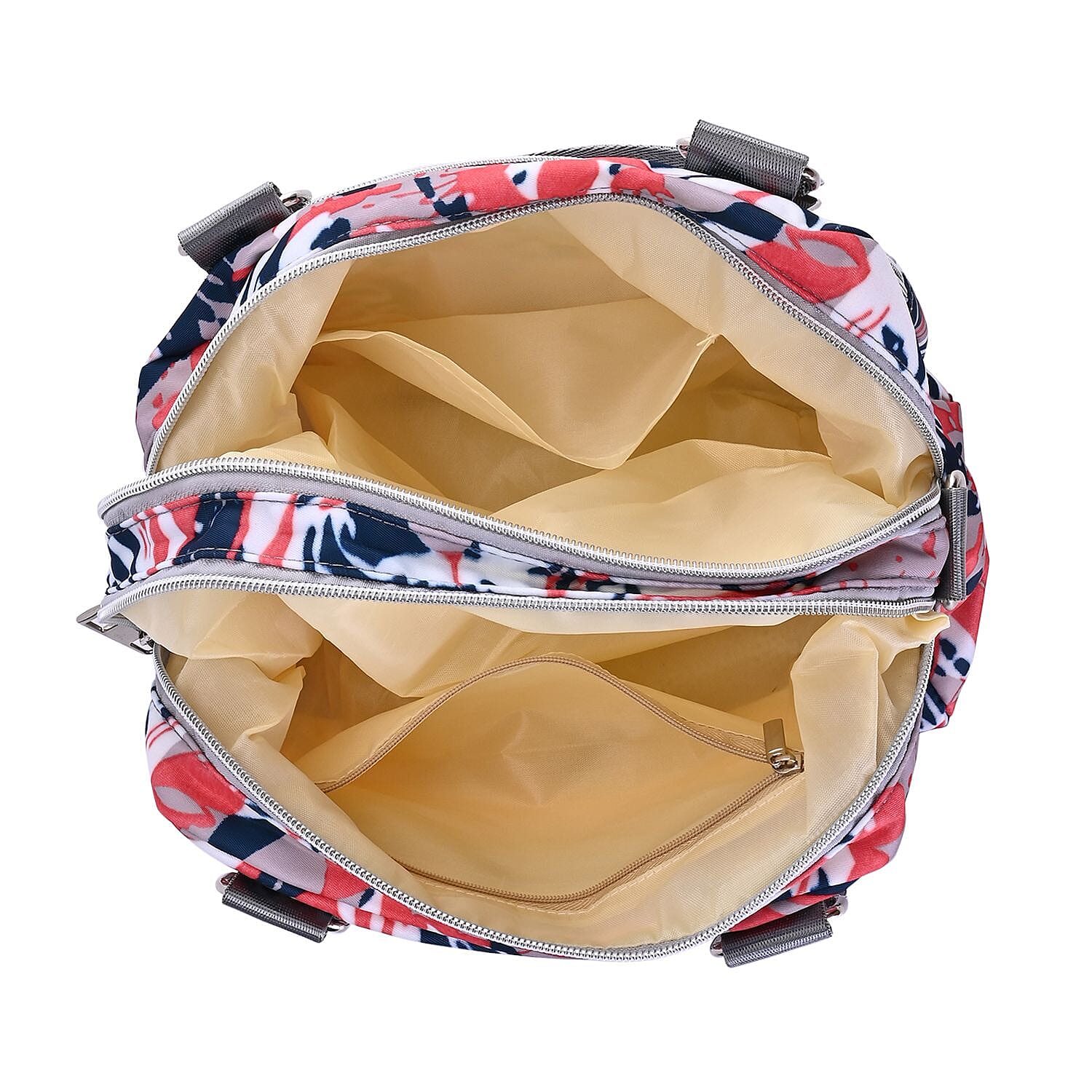 Leaves Pattern Crossbody Bag With Exterior 3 Zipped Pockets - Pink & Multi