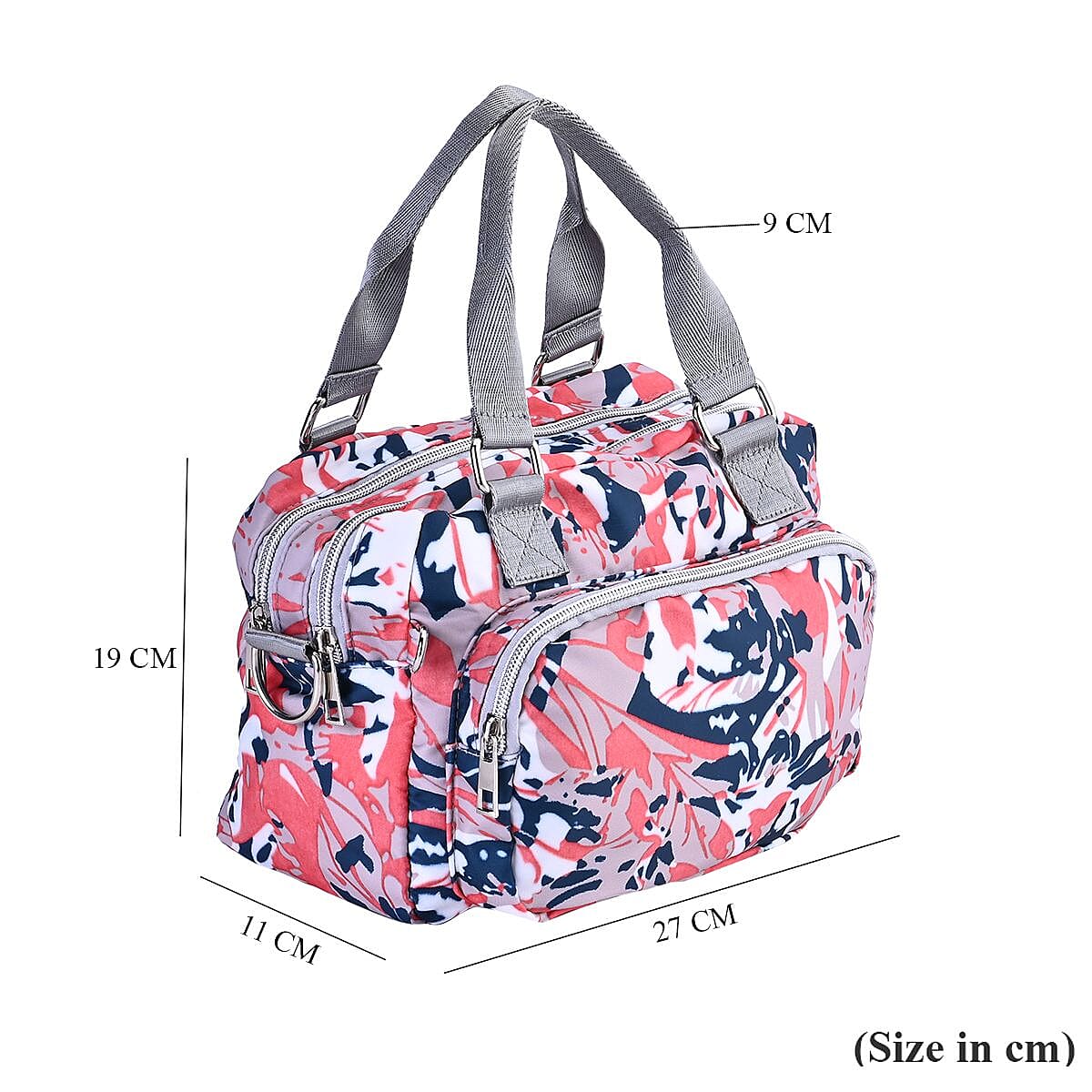 Leaves Pattern Crossbody Bag With Exterior 3 Zipped Pockets - Pink & Multi