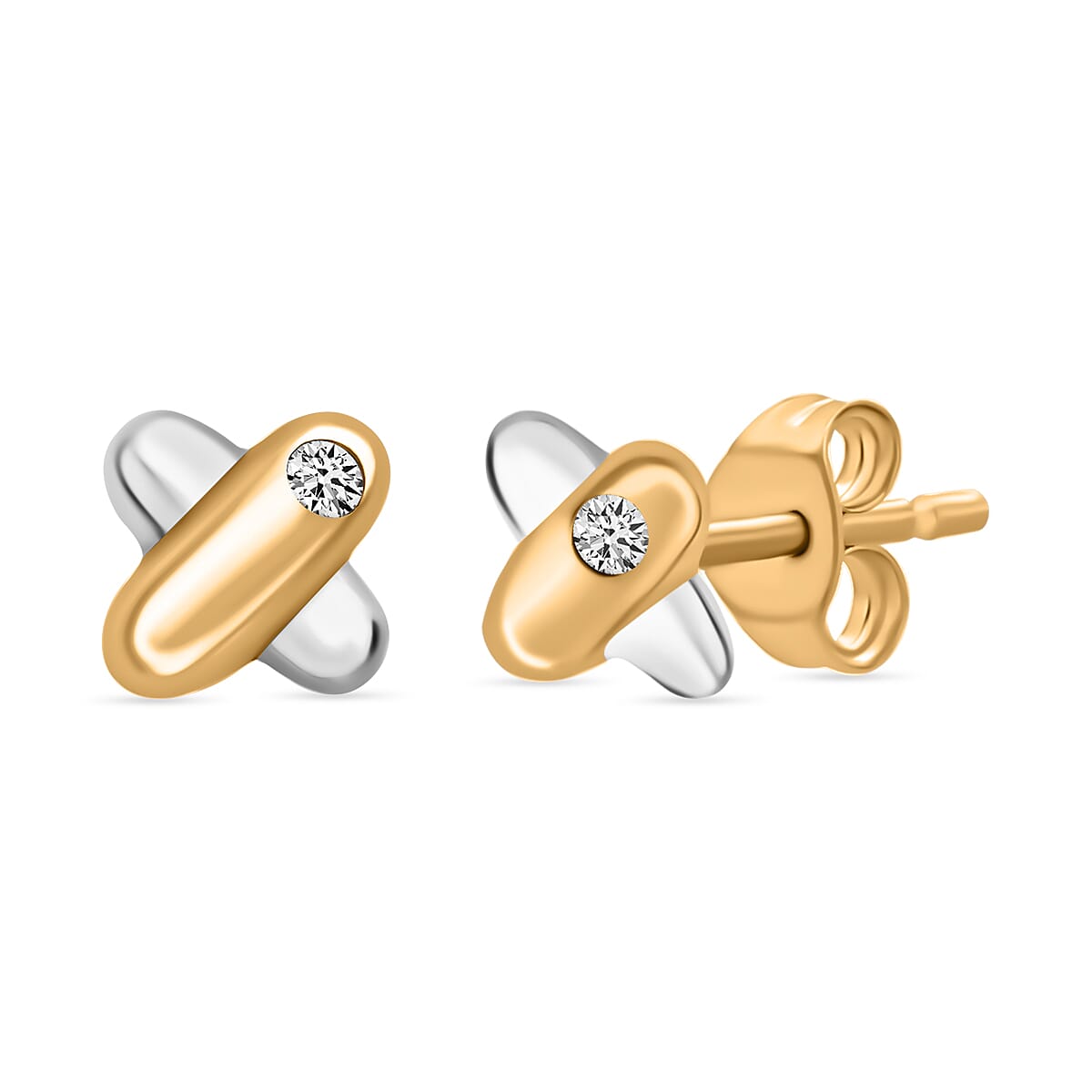 9K Yellow Gold Diamond KissStud Earrings 0.03 Ct