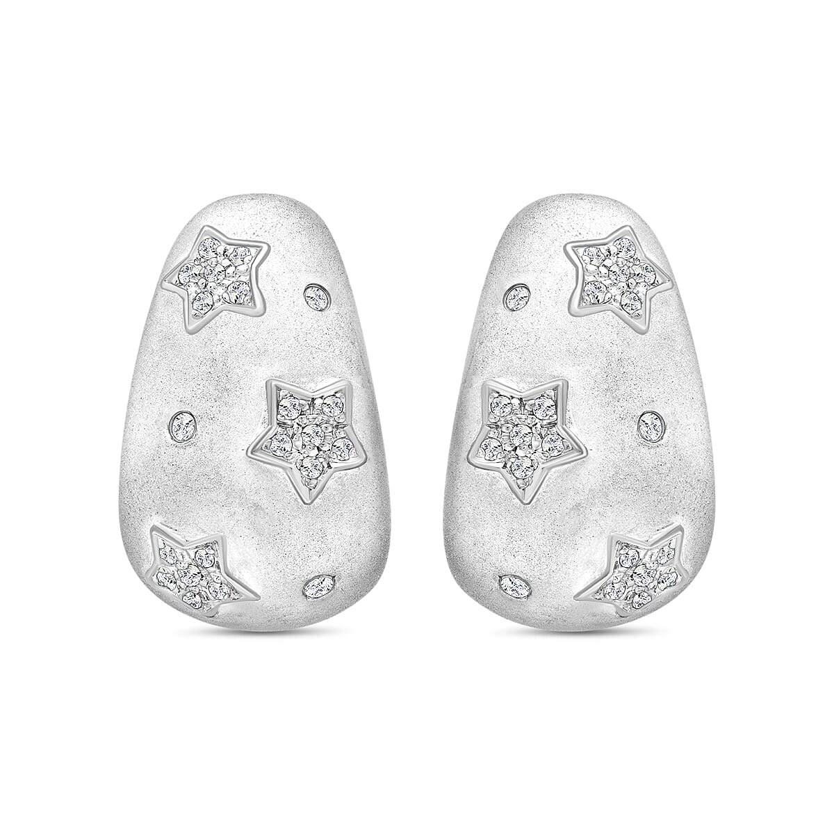 9K White Gold Diamond Star-Patterned Satin Half-Band Earrings 0.25 Ct, Gold Wt. 10.11 Gms